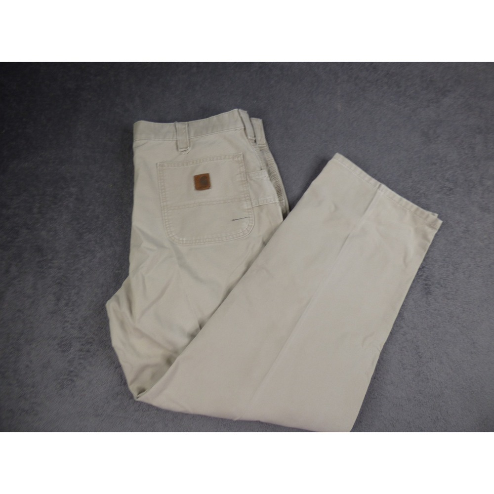 Carhartt Mens Tan Canvas Dungaree Work Pants Khaki Relaxed Fit 36x29